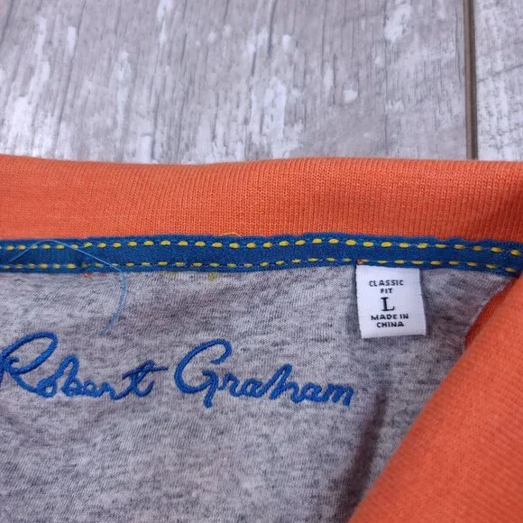 Robert Graham Mens Polo Shirt Size Large Classic Fit Orange Cotton Short Sleeve - Picture 5 of 6